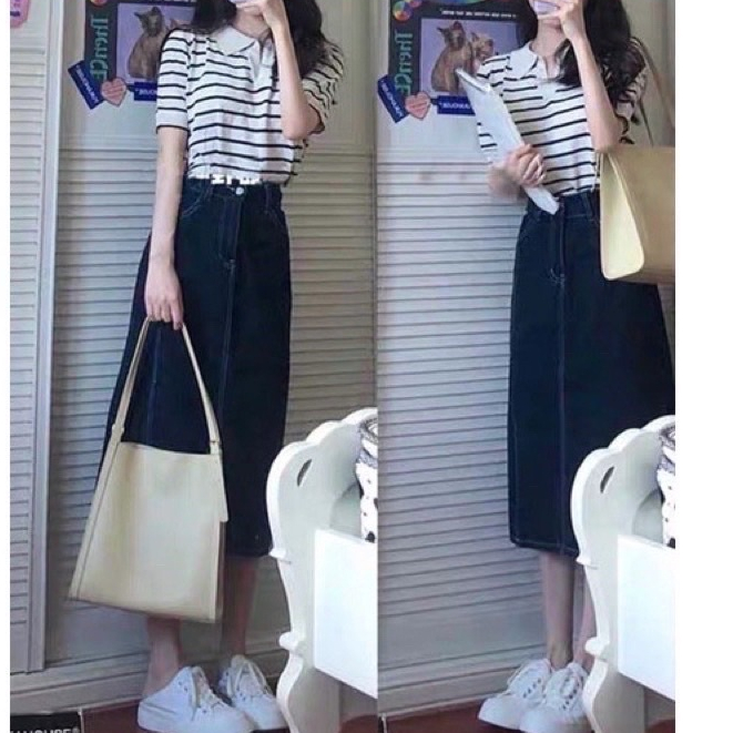 CHÂN VÁY BÒ DENIM TRƠN XẺ SAU DÀI QUA GỐI JEANS #919