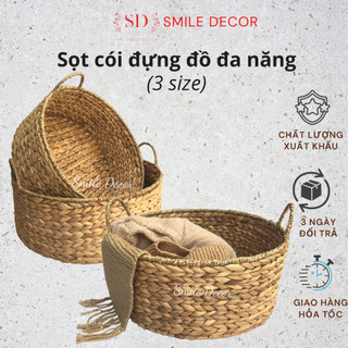 Giỏ tròn đựng đồ đa năng lục bình đan Smile Decor có quai cầm chắc chắn