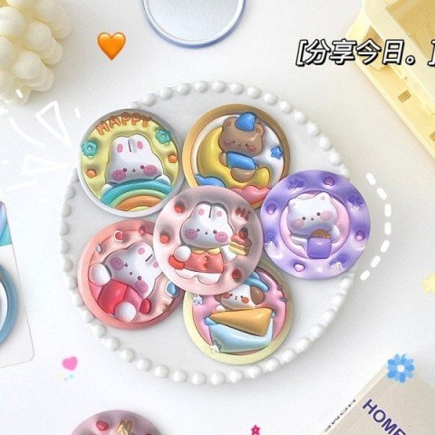 Gương mini cầm tay về mẫu 3D, bò sữa, hoạt hình dễ thương, kích thước 6.8cm