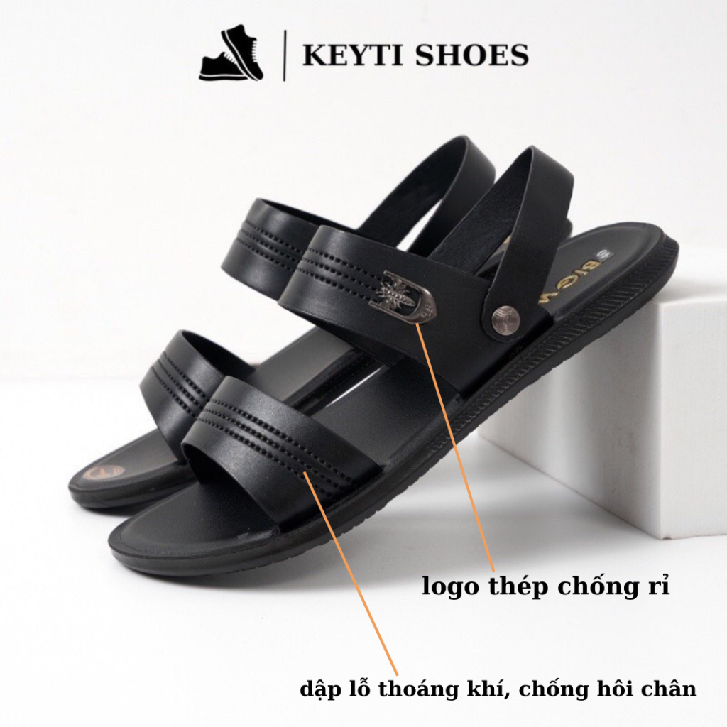 Dép da nam có quai hậu chất liệu da cao cấp, đế cao su nguyên khối đi êm chân