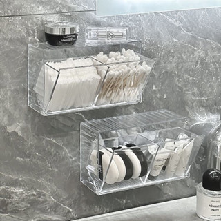 [Hàng Sẵn] Hộp Đựng Bông Tẩy Trang và Bông Tăm , Phụ Kiện Trang Điểm 2 ngăn dính tường