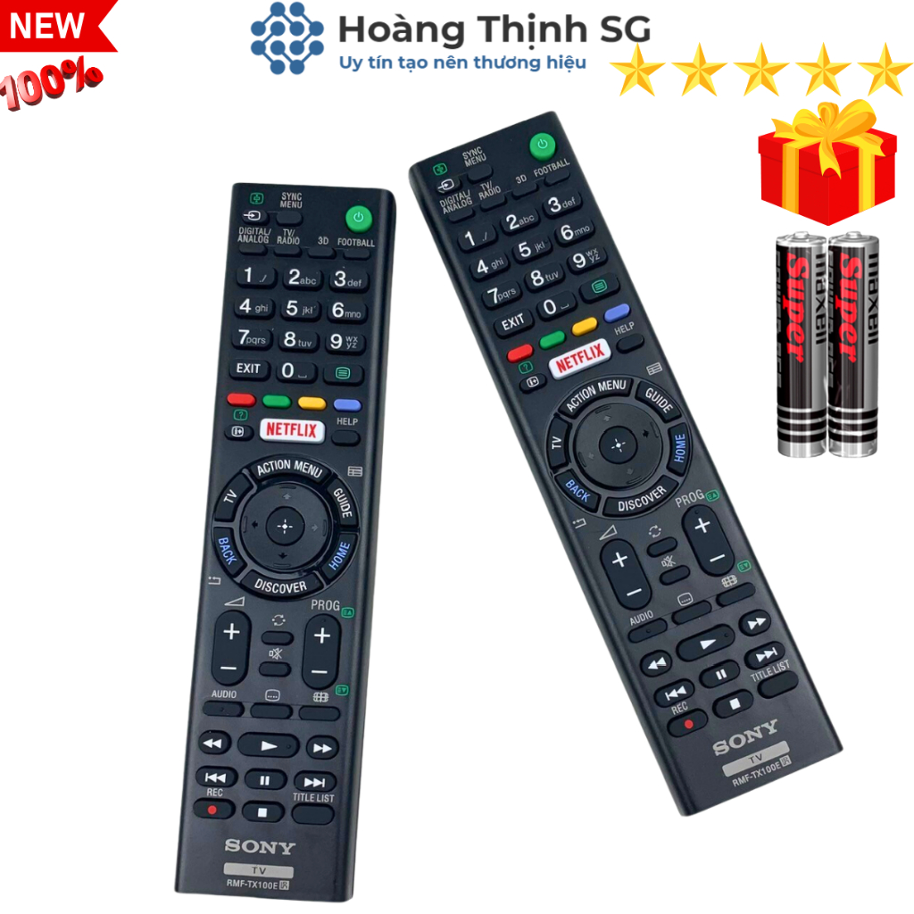 Remote điều khiển tivi SONY  RMF-TX100E, điều khiển TV SONY dòng Internet/LED/LCD - Tặng kèm pin - Hoàng Thịnh SG