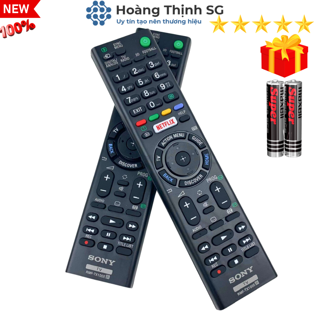 Remote điều khiển tivi SONY  RMF-TX100E, điều khiển TV SONY dòng Internet/LED/LCD - Tặng kèm pin - Hoàng Thịnh SG