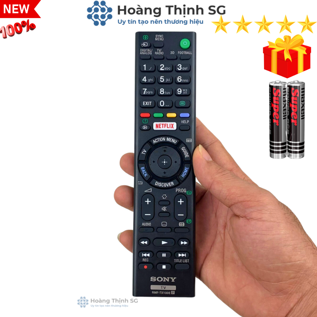Remote điều khiển tivi SONY  RMF-TX100E, điều khiển TV SONY dòng Internet/LED/LCD - Tặng kèm pin - Hoàng Thịnh SG