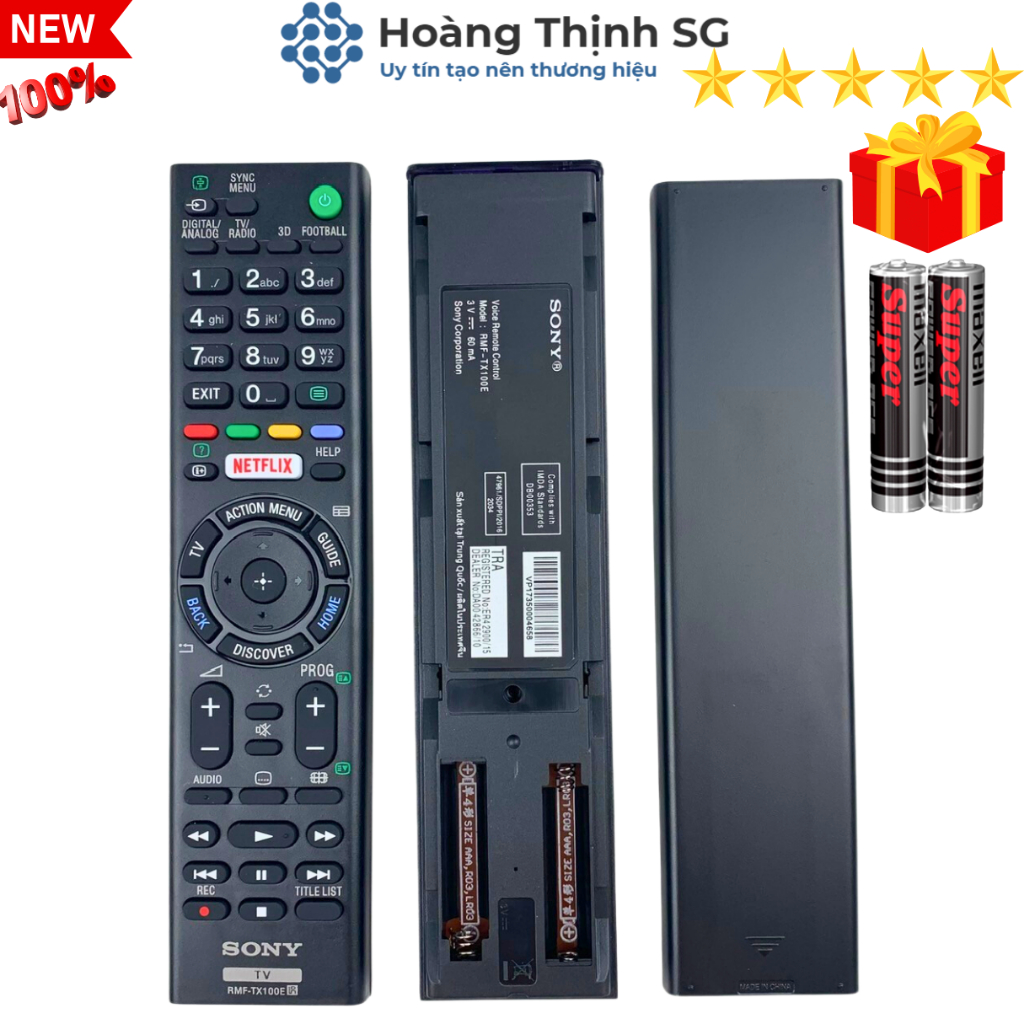 Remote điều khiển tivi SONY  RMF-TX100E, điều khiển TV SONY dòng Internet/LED/LCD - Tặng kèm pin - Hoàng Thịnh SG