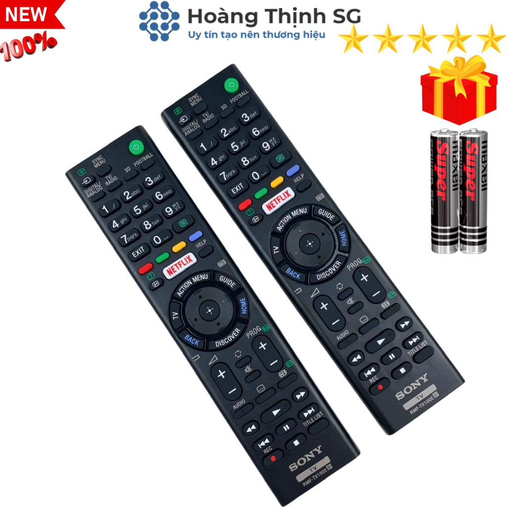 Remote điều khiển tivi SONY  RMF-TX100E, điều khiển TV SONY dòng Internet/LED/LCD - Tặng kèm pin - Hoàng Thịnh SG