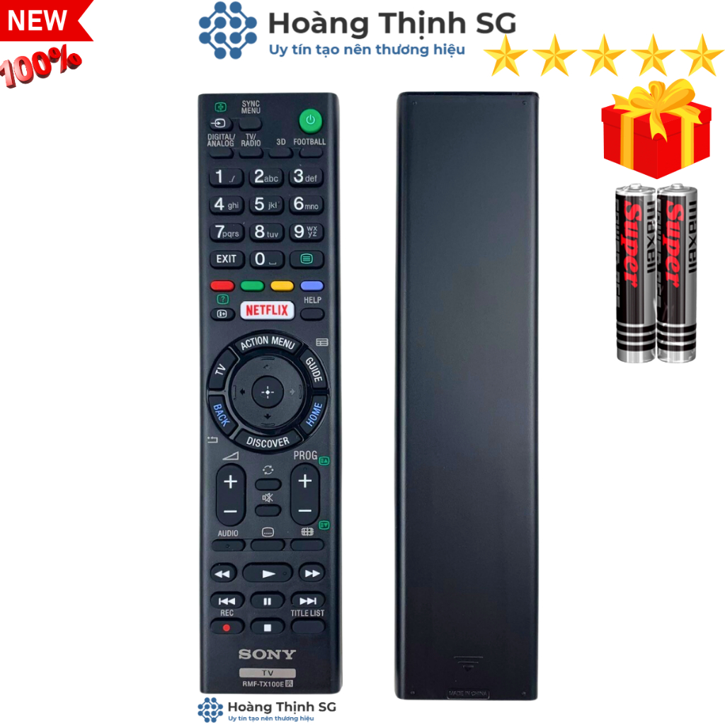 Remote điều khiển tivi SONY  RMF-TX100E, điều khiển TV SONY dòng Internet/LED/LCD - Tặng kèm pin - Hoàng Thịnh SG