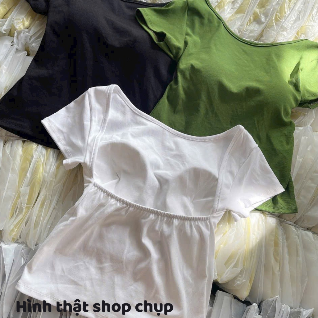 Áo thun croptop nữ cổ tròn khóec lưng có mút ngực Meei Shop, Áo kiểu nữ có mút ngực thun borip hở lưng ôm body -A235-
