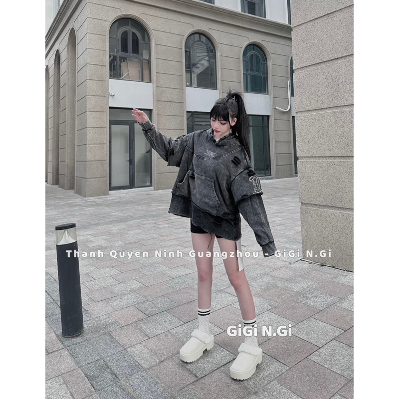 Áo Hoodie AF Pha Tay Rách Siêu Chất