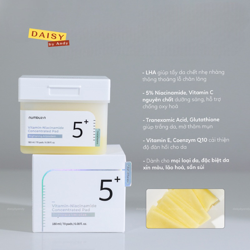 Miếng TBC Numbuzin No.5 Vitamin-Niacinamide Concentrated Pad 180ml