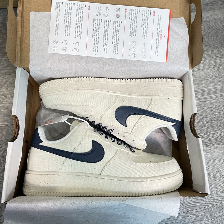 Giày Air Force 1 Canvas Navy, Giày Thể Thao Nike_AF1 Vải Canvas Vệt Than Phối Đồ Nam Nữ Hot Trend 2023 - Full Bill Box