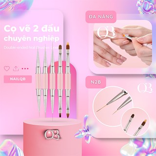 Cọ vẽ móng 2 đầu cán hồng - cọ vẽ nét cọ đắp gel cọ ombre cọ bản (lẻ một cây)