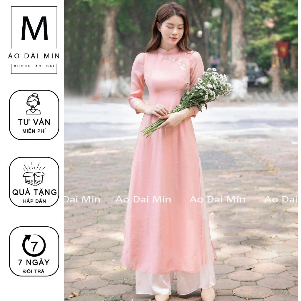 Áo dài cách tân , Áo dài thêu hoa thủ công chất liệu tơ Linh Lan