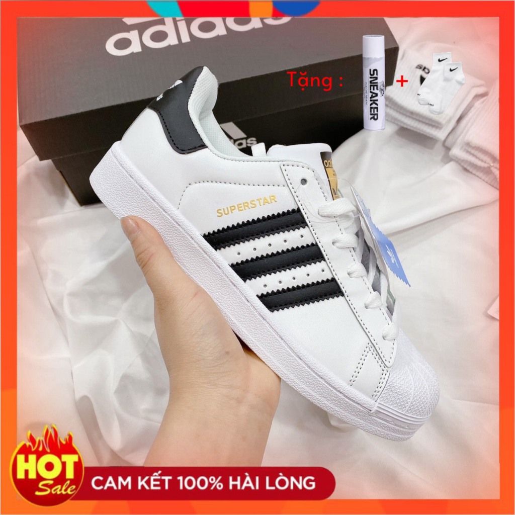 Giày_Adidas Superstar Trắng 3 Sọc Đen,Giày Thể Thao Superstar Tem Vàng Nam Nữ