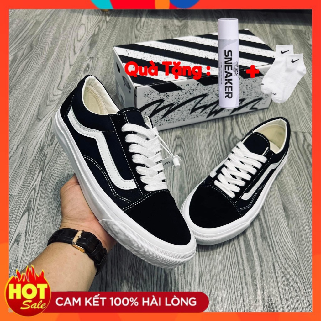 Giày Vans Vault Old Skool Bản Hàng Hịn, Vans Caro. Giày Vans Đen Vạch Trắng Nam Nữ-Công Giày
