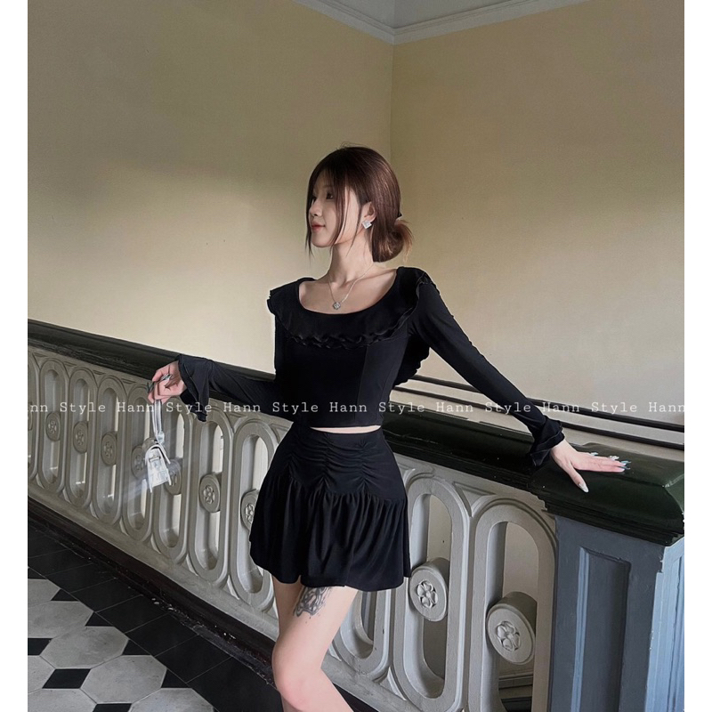 SET ÁO MŨ BÈO TAY LOE VÀ CHÂN VÁY NHÚNG