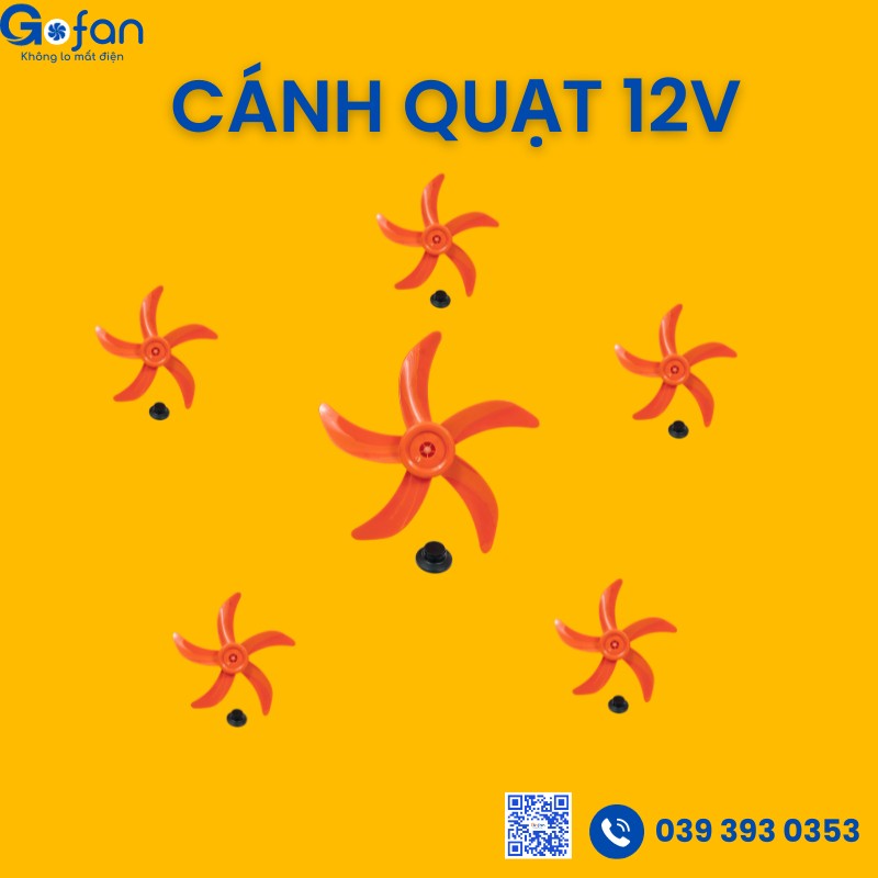 Cánh quạt 12v sải cánh 30cm 5 lá Gofan màu cam