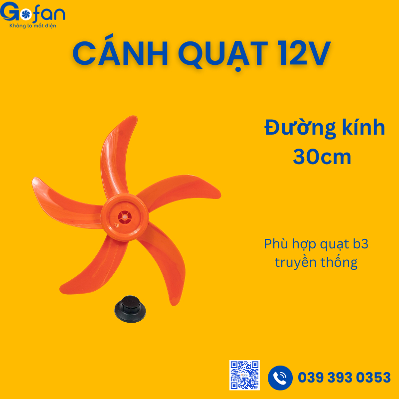 Cánh quạt 12v sải cánh 30cm 5 lá Gofan màu cam