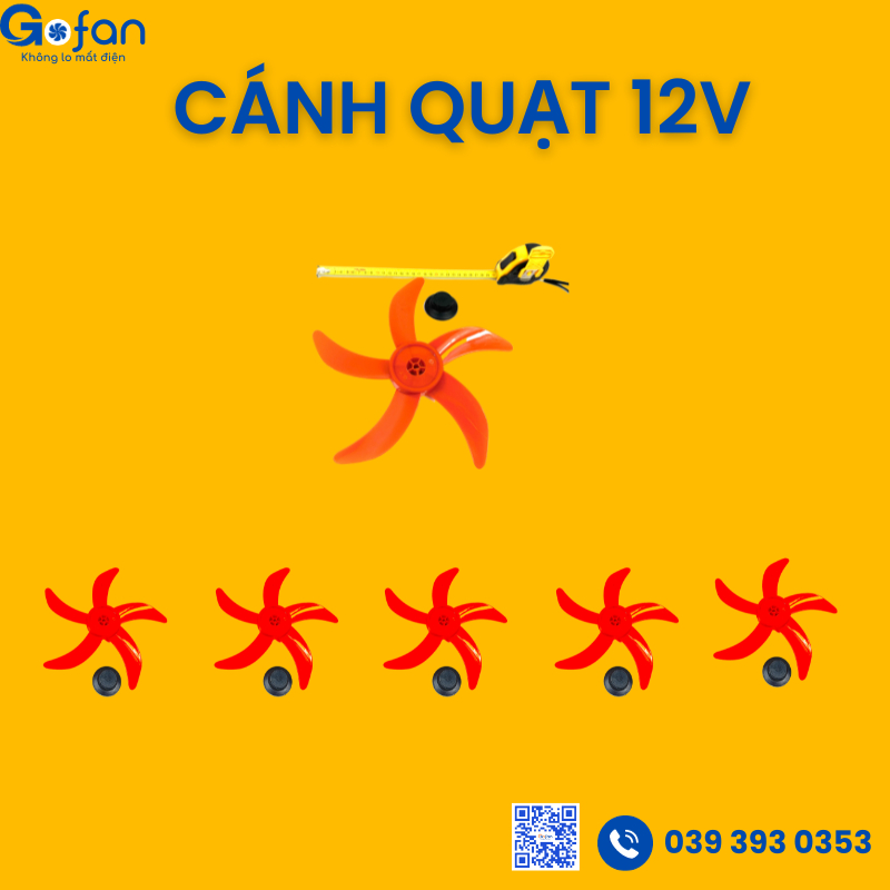 Cánh quạt 12v sải cánh 30cm 5 lá Gofan màu cam