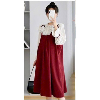 Váy bầu nhung tăm dài tay áo rời