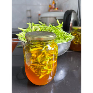 Hoa đu đủ đực tươi ngâm mật ong hoa cf hũ thủy tinh 500ml