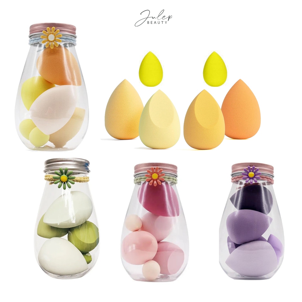 Set 6 mút trang điểm hình trứng JulepBeauty có hộp đựng và tặng kèm dây buộc tóc hoa cúc