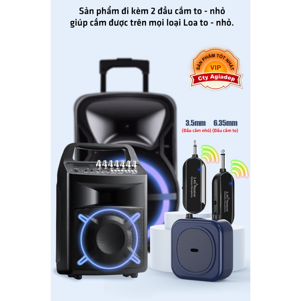 Mic không dây 2.4G kết nối với Loa trợ giảng hoặc Loa thường làm MC chương trình