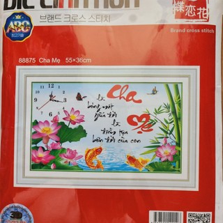 Tranh thêu chữ thập CHA MẸ 55x36cm chưa thêu 88875