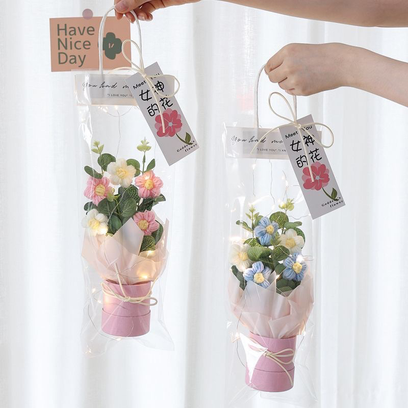 Quà Tặng, Quà Lưu Niệm Bó Hoa Len Vĩnh Cửu Kèm Đèn Led dễ thương