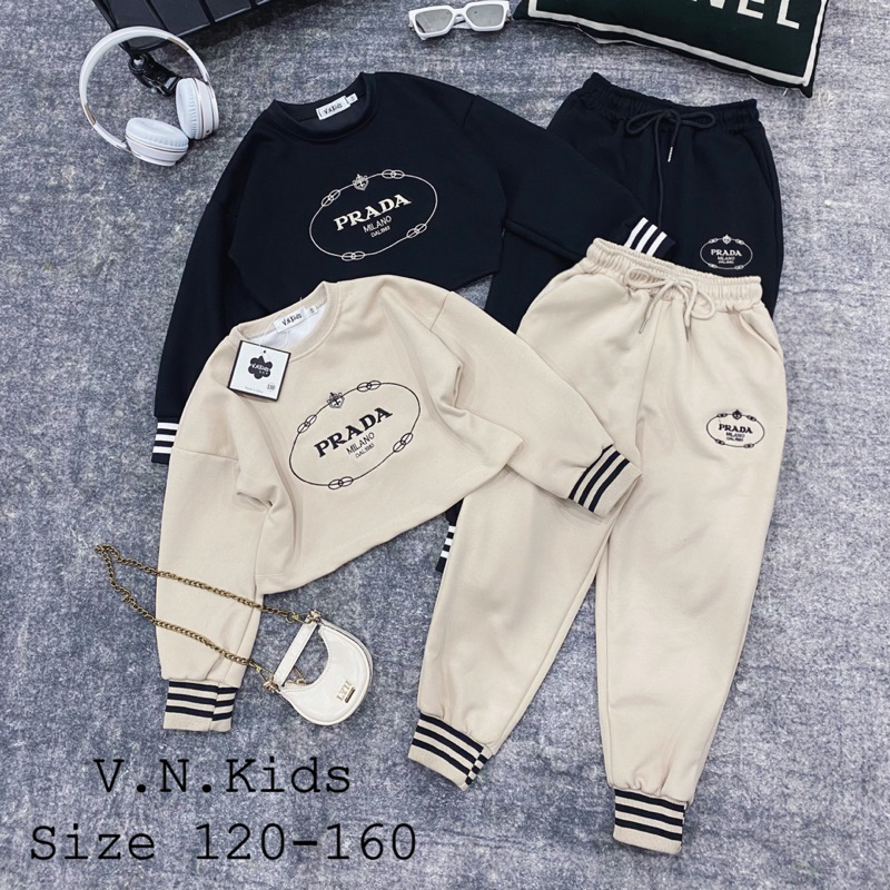 Bộ nỉ croptop thêu Braza sang chảnh cho Bé size 19kg-45kg