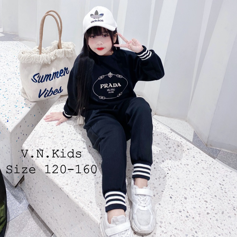 Bộ nỉ croptop thêu Braza sang chảnh cho Bé size 19kg-45kg