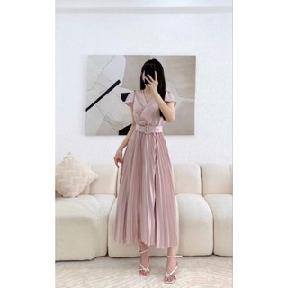 Đầm midi kèm belt, chân váy xếp ly siêu xinh