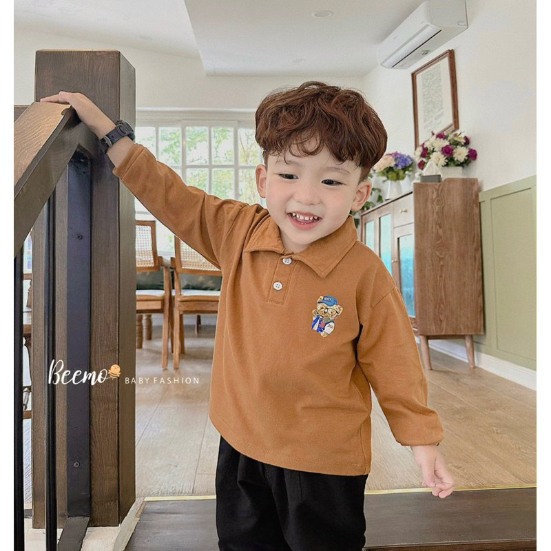 ÁO POLO DÀI TAY IN HÌNH GẤU CHO BÉ