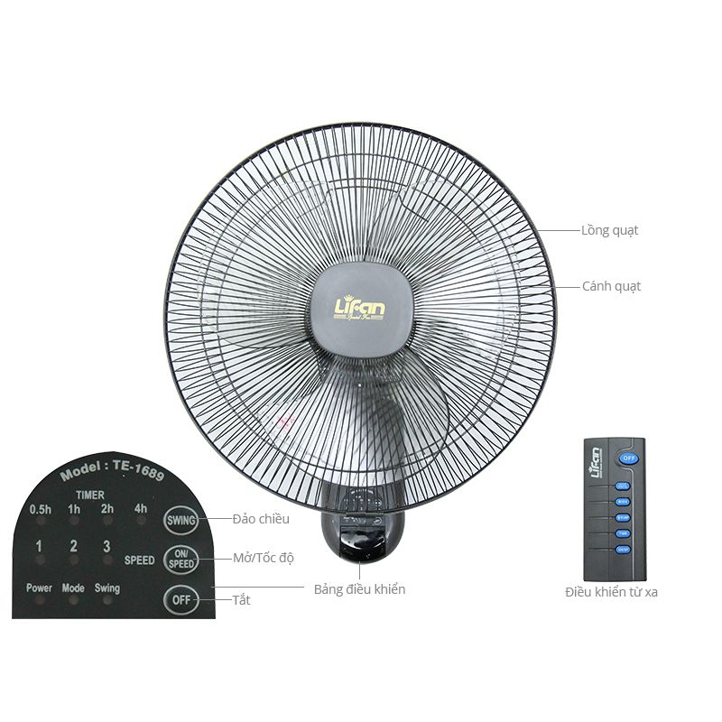 Quạt treo tường đảo hình sóng Lifan TE-1689