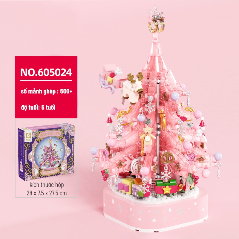 Đồ Chơi Lắp Ráp LEGO Noel Mô Hình Cây Thông Phát Nhạc Merry Christmas Có Nhạc Và Đèn SEMBO 605024 - 605029 Với 720+ PCS