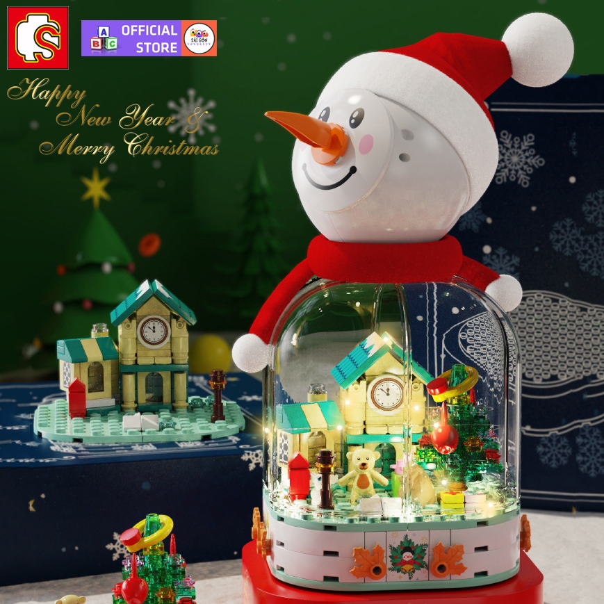 Đồ Chơi Lắp Ráp LEGO Hộp Nhạc Ngôi Nhà Người Tuyết Giáng Sinh Merry Christmas Có Nhạc, Đèn SEMBO 601162 Với 220PCS
