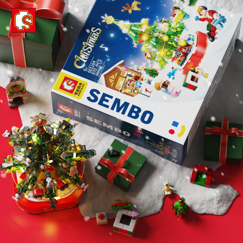 Đồ Chơi Lắp Ráp LEGO Mô Hình Hộp Nhạc Cây Thông Giáng Sinh Kèm Minifigures SEMBO 601164, Quà Tặng Giáng Sinh Noel