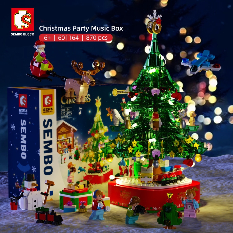 Đồ Chơi Lắp Ráp LEGO Mô Hình Hộp Nhạc Cây Thông Giáng Sinh Kèm Minifigures SEMBO 601164, Quà Tặng Giáng Sinh Noel