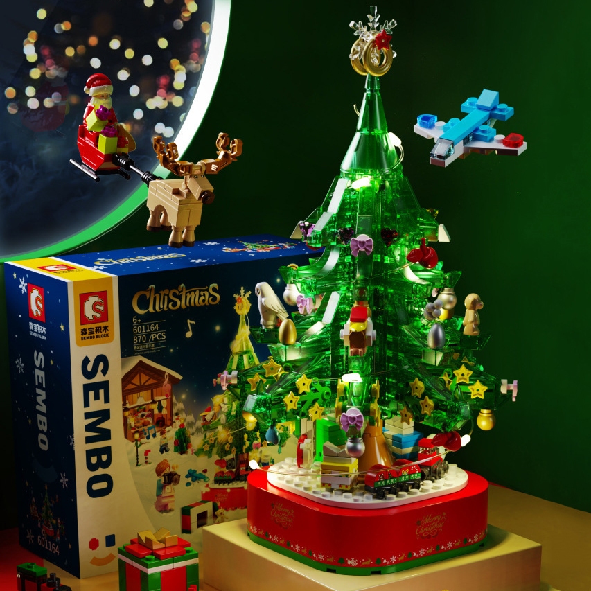 Đồ Chơi Lắp Ráp LEGO Mô Hình Hộp Nhạc Cây Thông Giáng Sinh Kèm Minifigures SEMBO 601164, Quà Tặng Giáng Sinh Noel