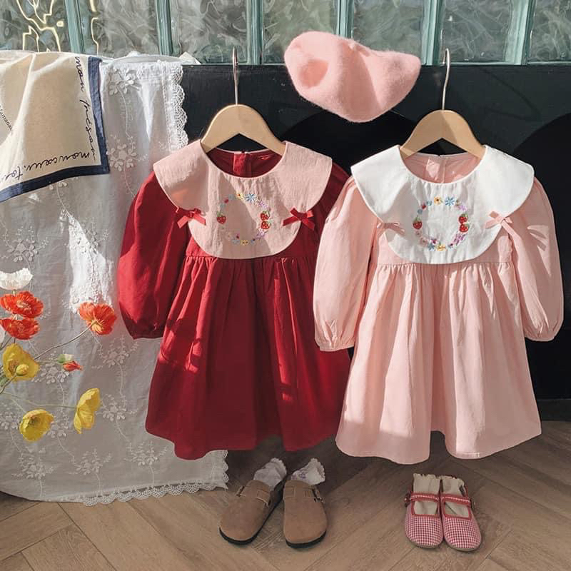 Váy bé gái QC Dudu cream dài tay bé gái sz 90-140