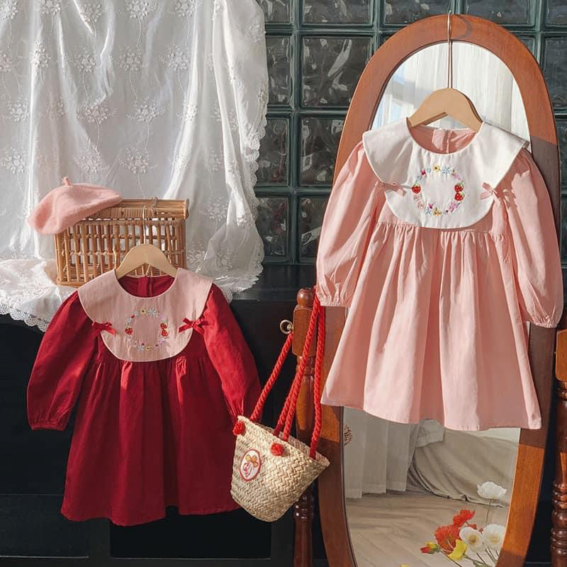 Váy bé gái QC Dudu cream dài tay bé gái sz 90-140