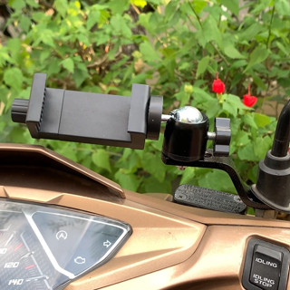 Kẹp điện thoại gắn chân gương xe máy xoay 360° chống giật, hai chế độ xoay