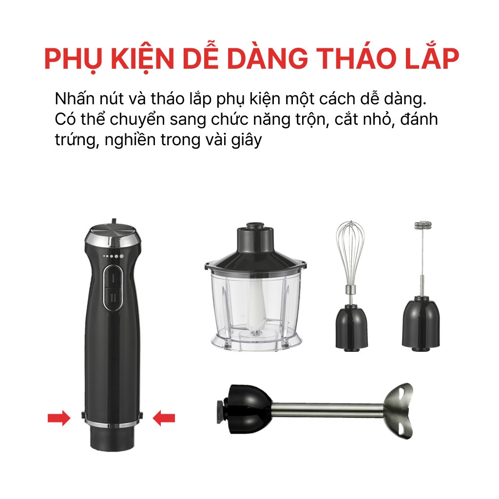 Máy xay sinh tố cầm tay đa năng HAPPYCOOK,  HHB-100PBW