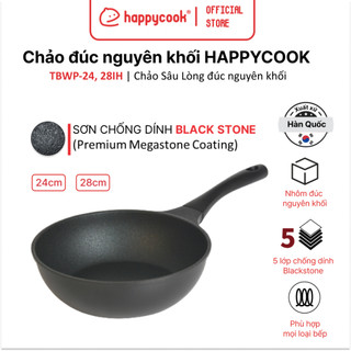 Chảo Sâu Lòng đúc nguyên khối All Black 24, 28cm, HAPPYCOOK