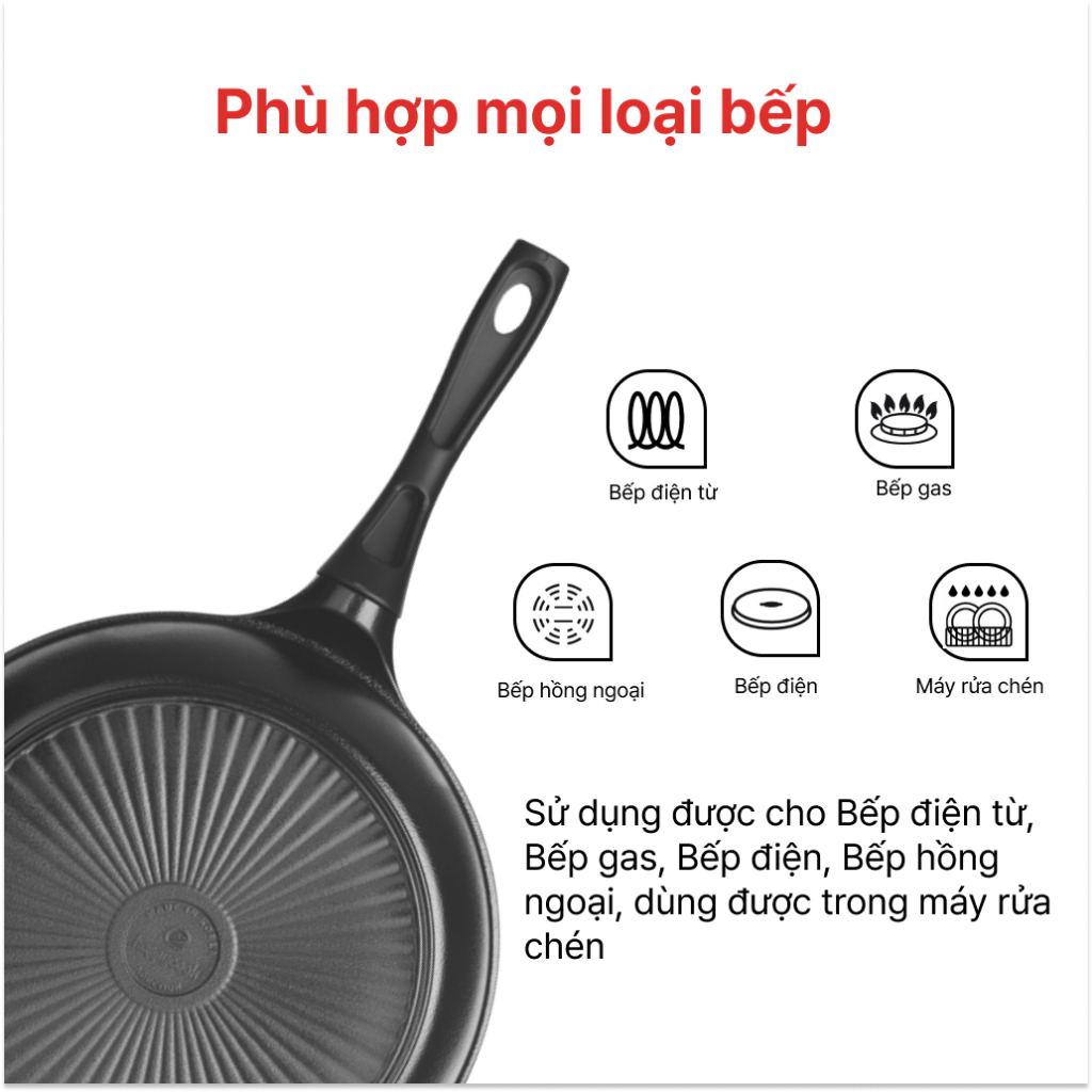 Chảo Sâu Lòng đúc nguyên khối All Black 24, 28cm, HAPPYCOOK