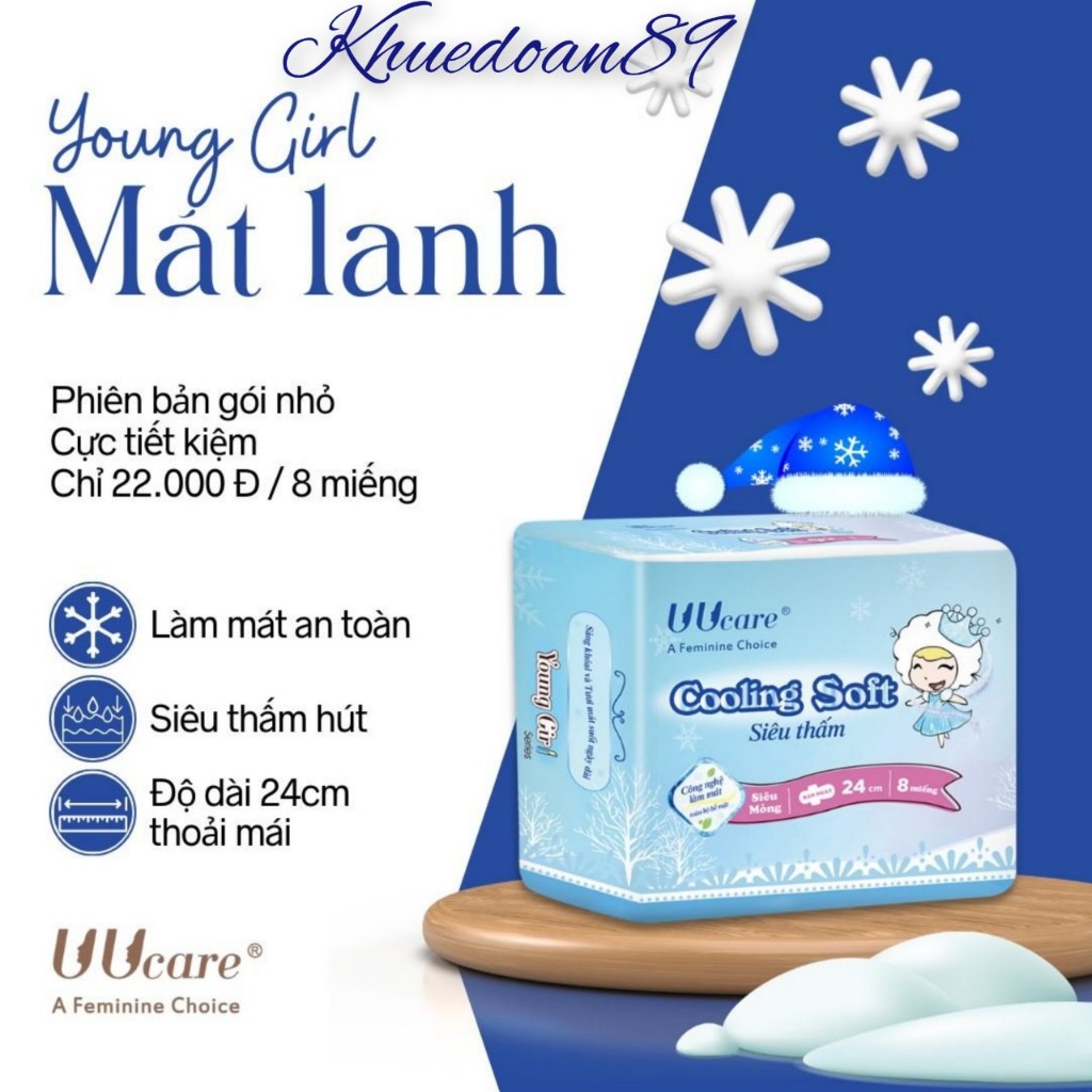 Băng vệ sinh UUcare Young Girl Cooling Soft ban ngày 24cm 8 Miếng/Gói