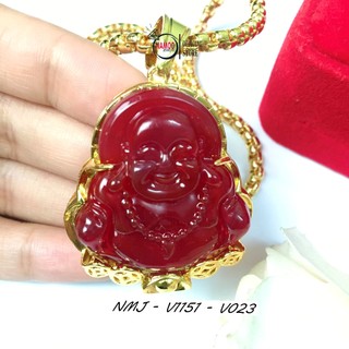 Dây chuyền nam nữ v1151 bản lớn, mặt dây chuyền mạ vàng đá đỏ bền màu