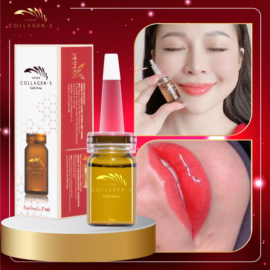 Tinh chất dưỡng kích màu môi sau phun xăm Vieskin GoldShine, collagen tươi kích màu sắc nét, tự nhiên, căng bóng, 7ml