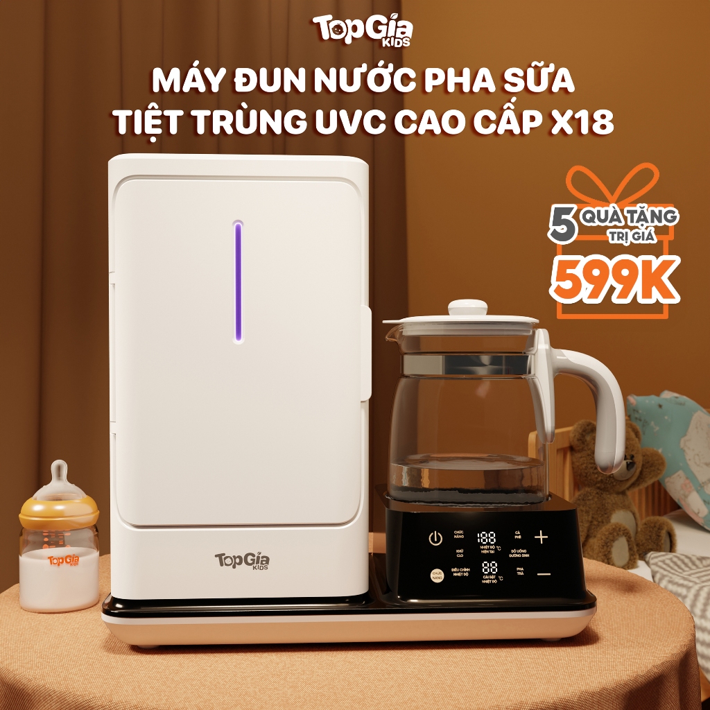 Máy tiệt trùng sấy khô bằng tia UVC tích hợp đun nước hâm sữa X18 TopGiaKids bảo hành chính hãng 3 năm