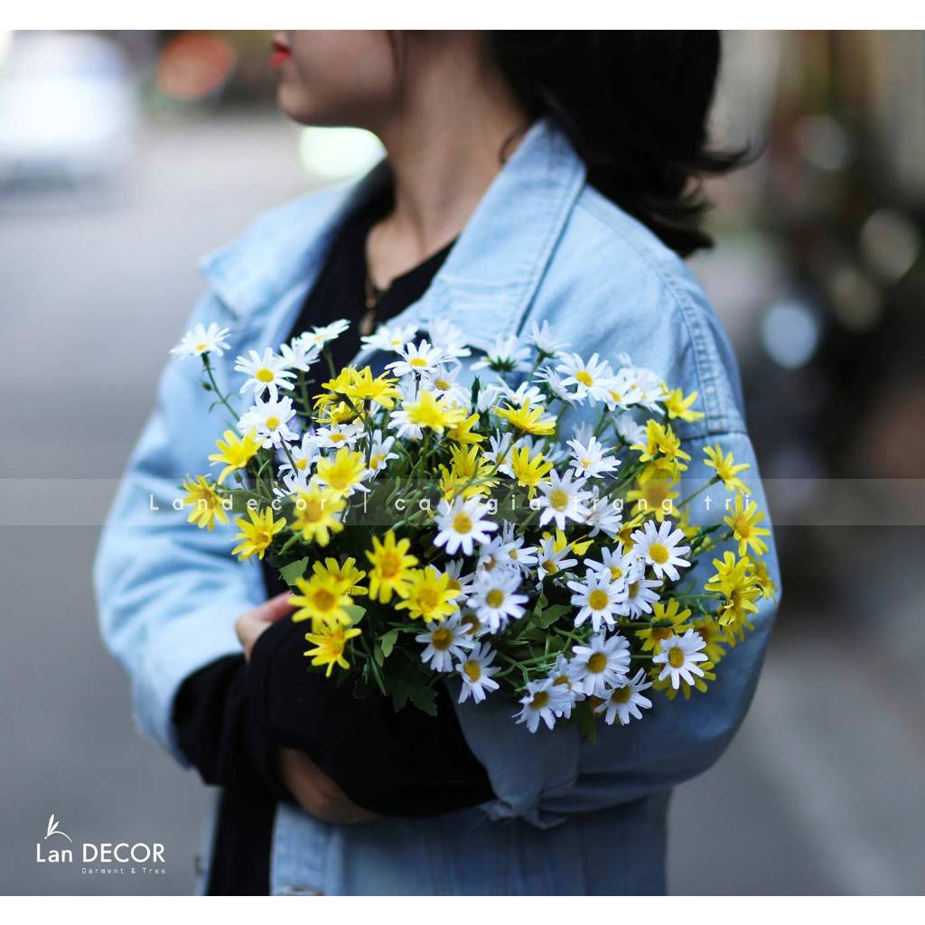Hoa giả để bàn - Hoa cúc giả trang trí phòng, decor bàn làm việc, phong cách đồng nội đẹp tự nhiên lãng mạn Lan Decor